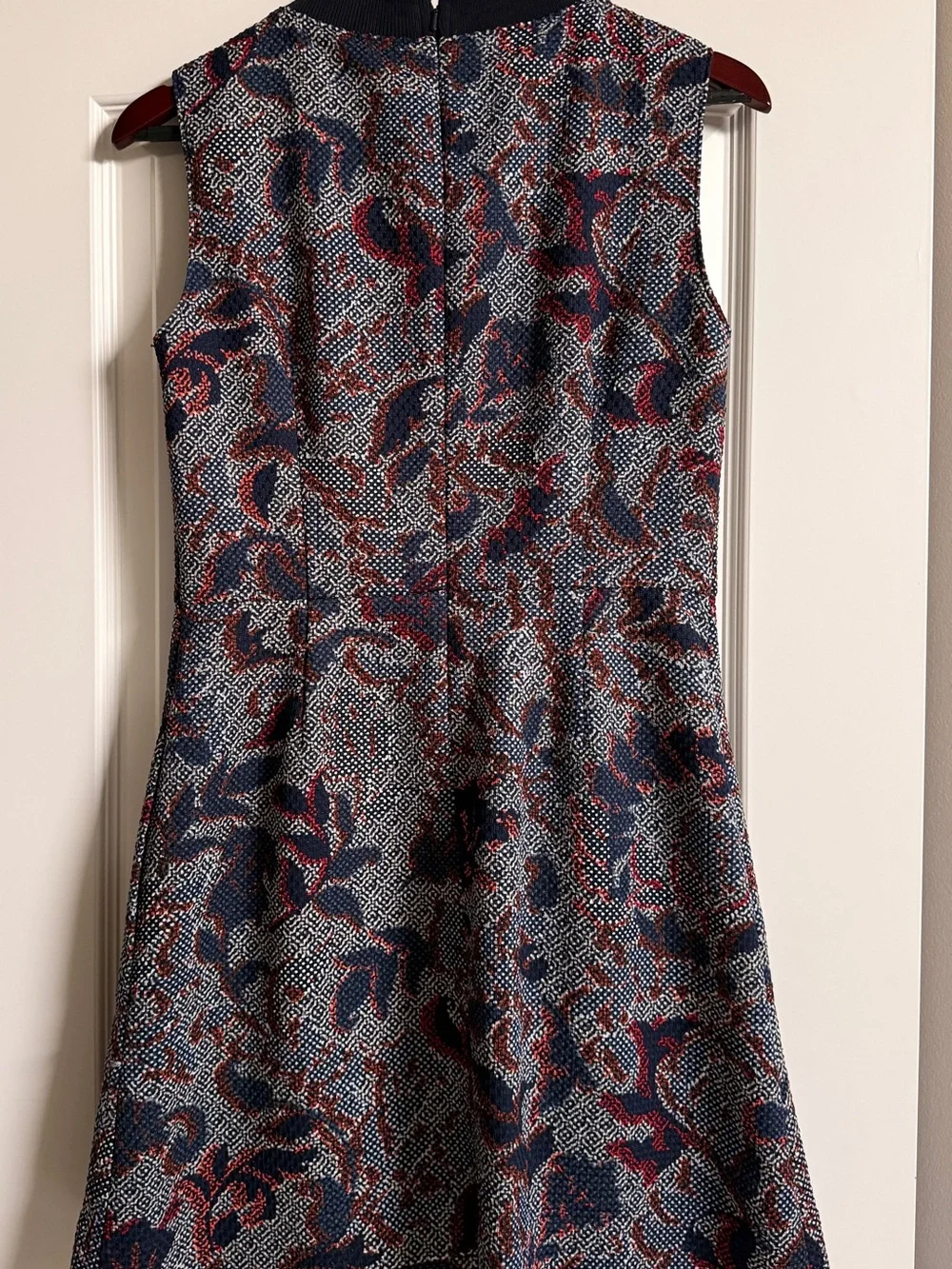 Tori Burch Patterned Shift Dress in Navy, Red, and White